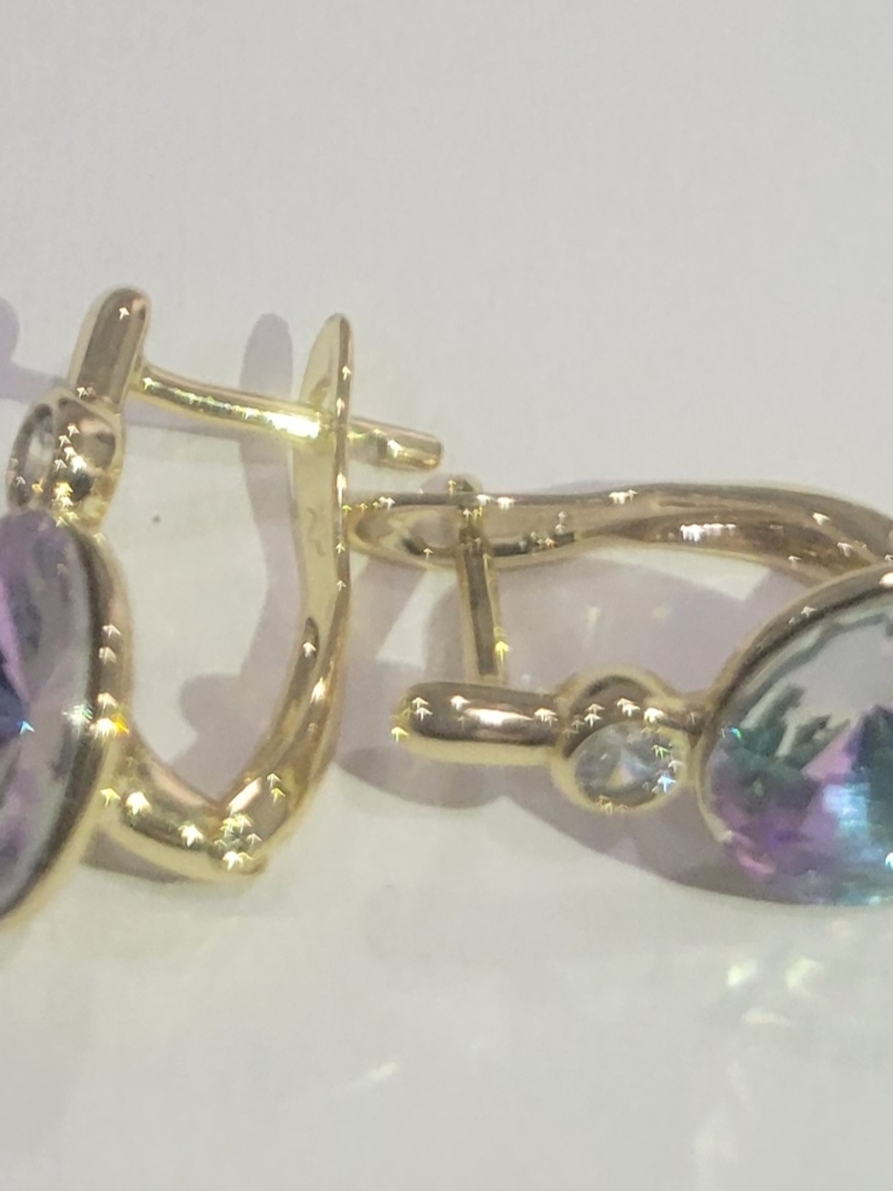 Gold-Tone Earrings with Iridescent Gemstone